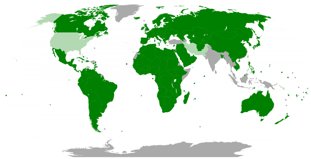 A map showing the state parties and signatories of Protocol I of the Geneva Conventions (1977). 