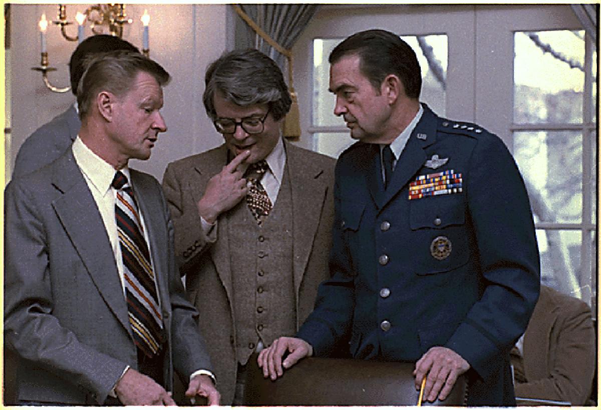 National Security Adviser Zbigniew Brzezinski, his deputy David Aaron, and JCS Chairman David Jones, 20 December 1978